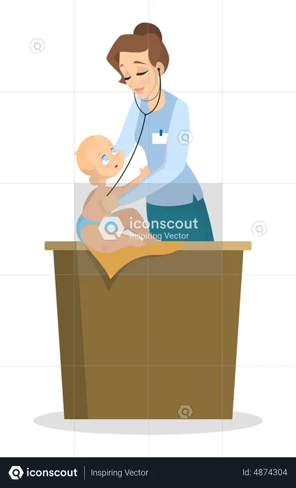 Female doctor checking little kid  Illustration