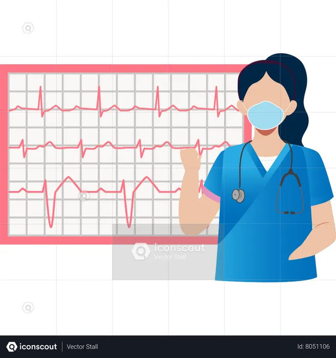 Female doctor checking pulses on monitor  Illustration