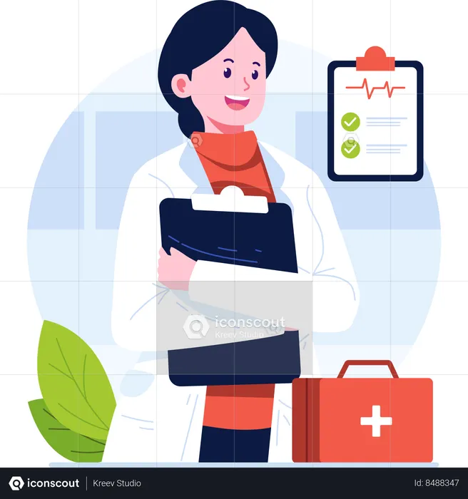 Female doctor checking report  Illustration