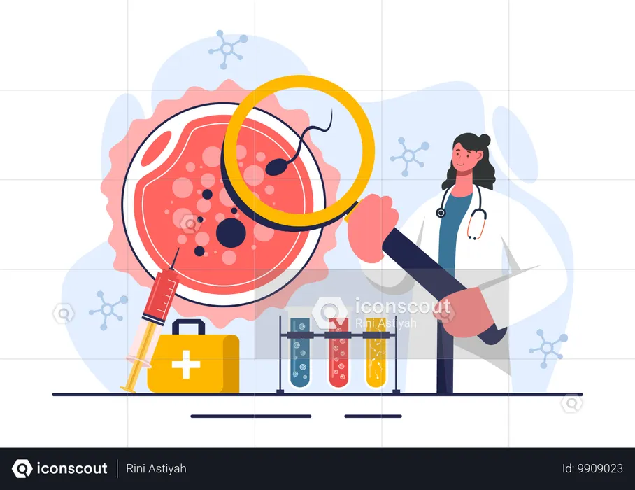 Female Doctor Checking Sperm  Illustration