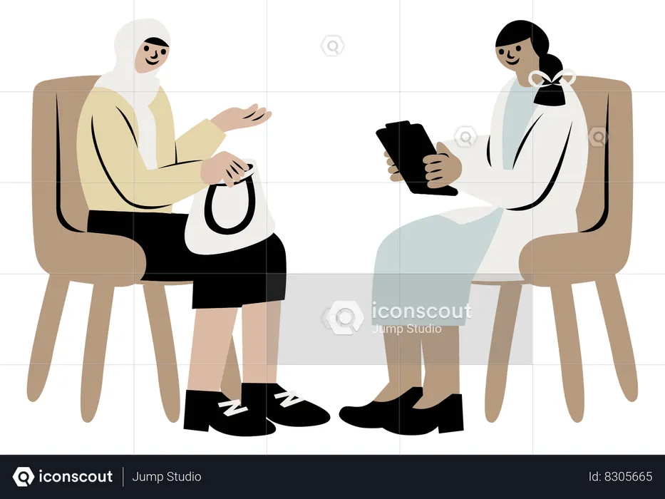 Female Doctor consulting with Patient  Illustration