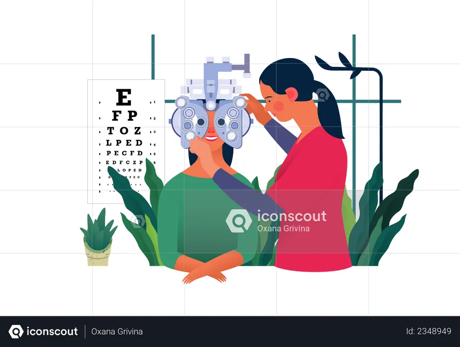 Female doctor doing eye checkup  Illustration