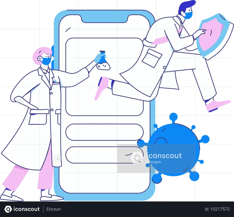 의료보험으로 의학연구를 하는 여의사  일러스트레이션