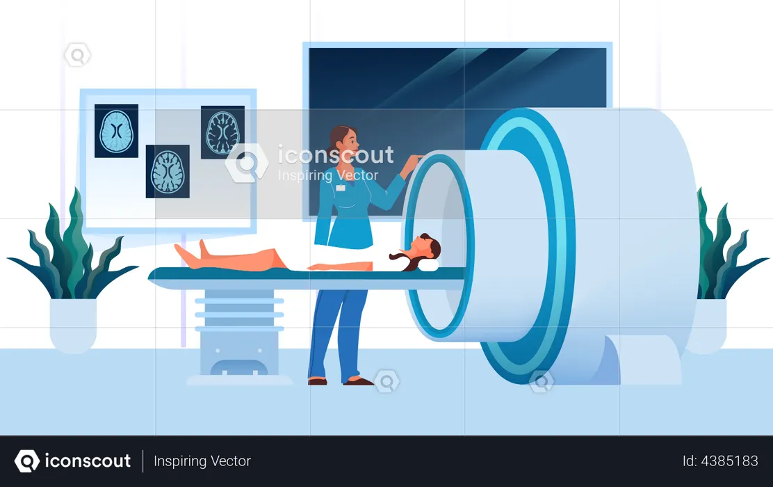 Female doctor doing MRI scan  Illustration