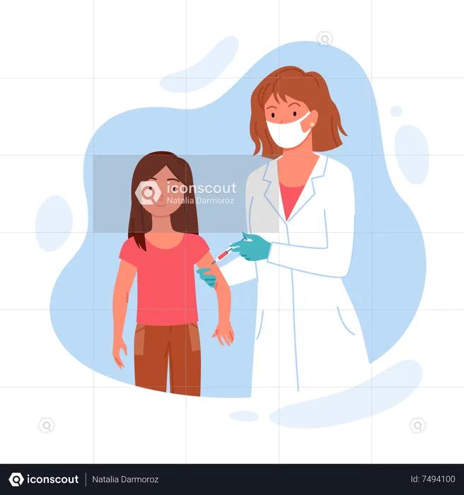 Female doctor giving covid vaccination to little girl  Illustration