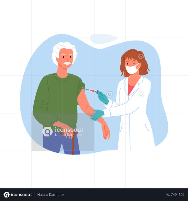 Female doctor giving covid vaccination to old man  Illustration
