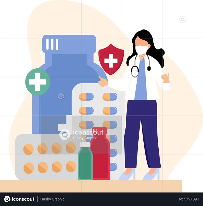 Female doctor giving medicine  Illustration