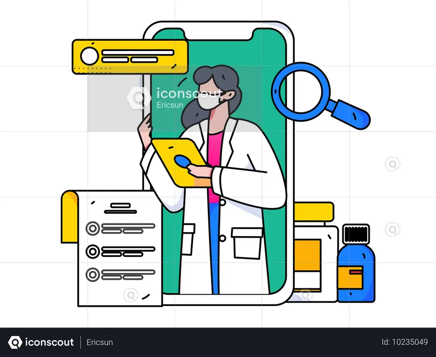 オンラインで薬を処方する女性医師  イラスト
