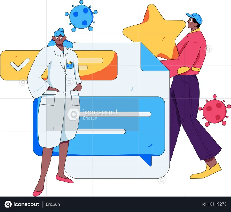 Female doctor giving medicine online  Illustration