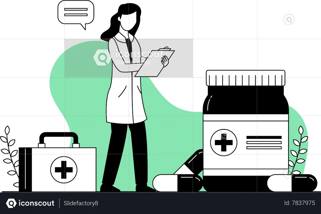 Female doctor giving medicine prescription  Illustration