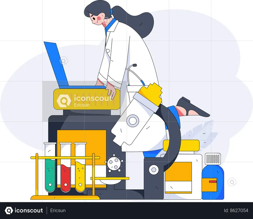 Female doctor giving service online  Illustration