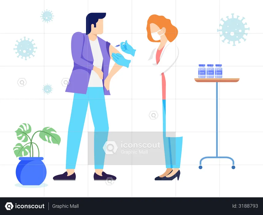 Female doctor giving vaccine to boy  Illustration
