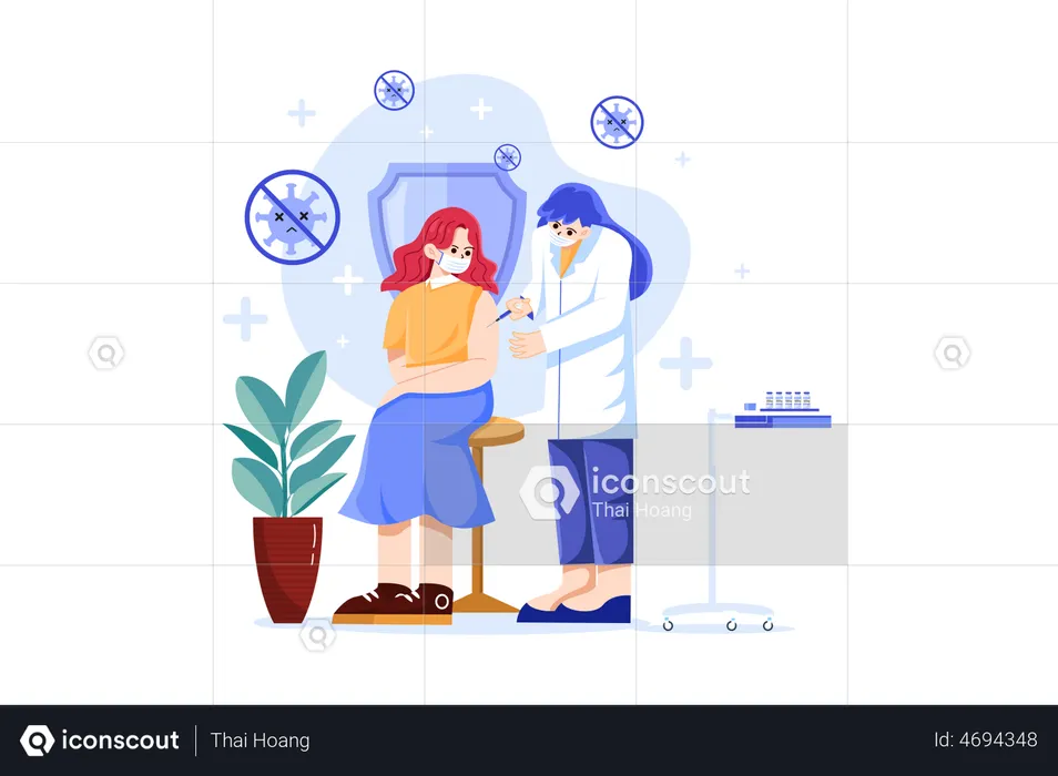 Female Doctor giving vaccine to girl  Illustration