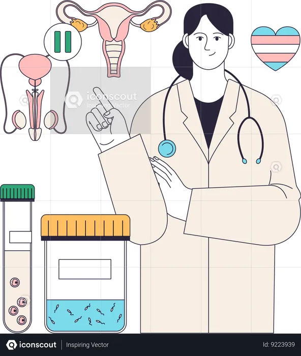 Female doctor guiding about gender transition  Illustration