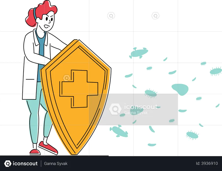 Female Doctor Hold Shield  Illustration