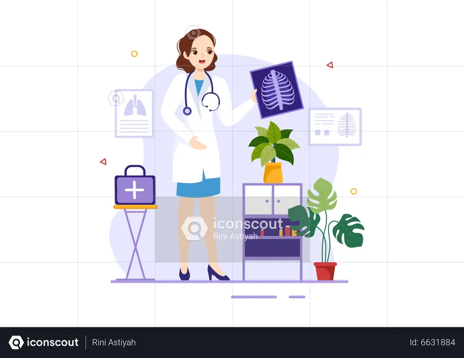 Female doctor holding bone report  Illustration