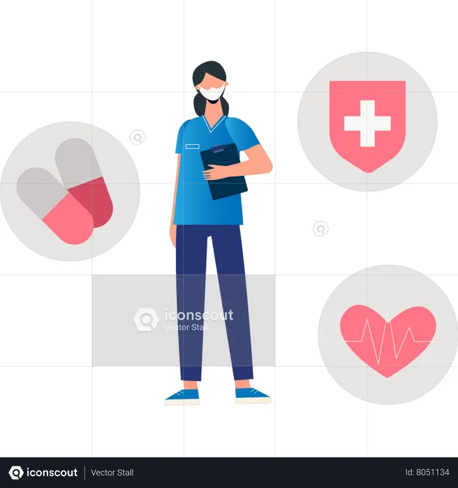 Female doctor holding file  Illustration