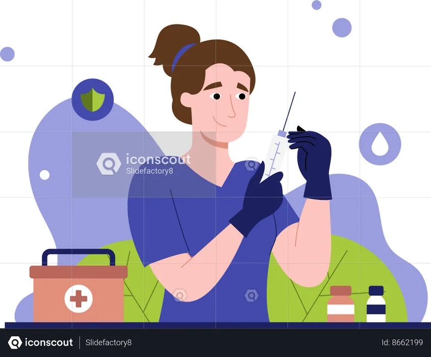 Female doctor holding syringe in hand  Illustration