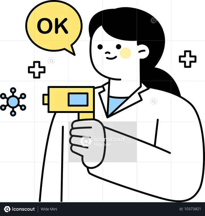 Female doctor holding temperature check gun  Illustration