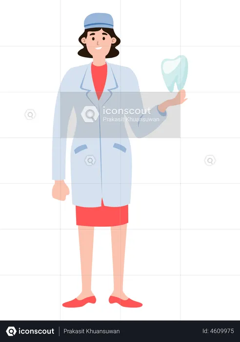 Female doctor holding tooth  Illustration