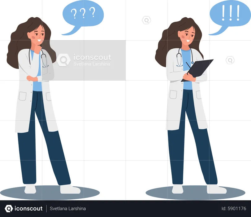 Female doctor in doubt  Illustration