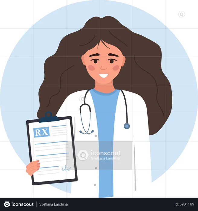 Female doctor in uniform holding Medical prescription  Illustration