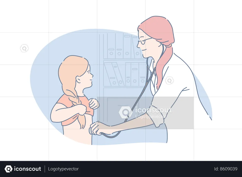 Female doctor is checking little girl  Illustration