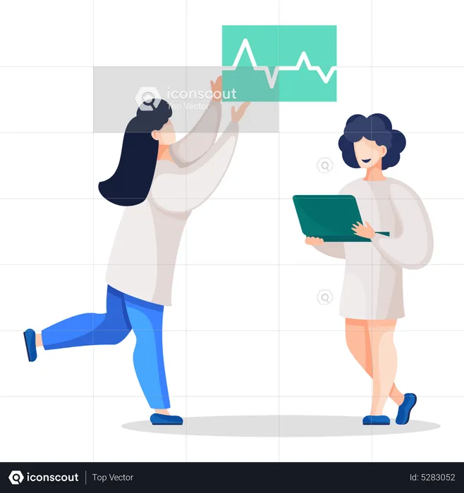 Female doctor looking at cardiogram report  Illustration
