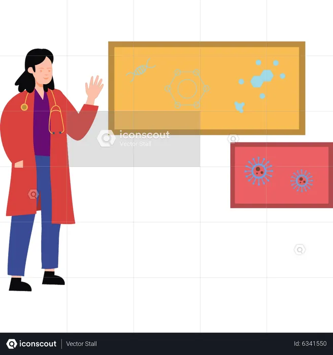 Female doctor looking at formula board  Illustration