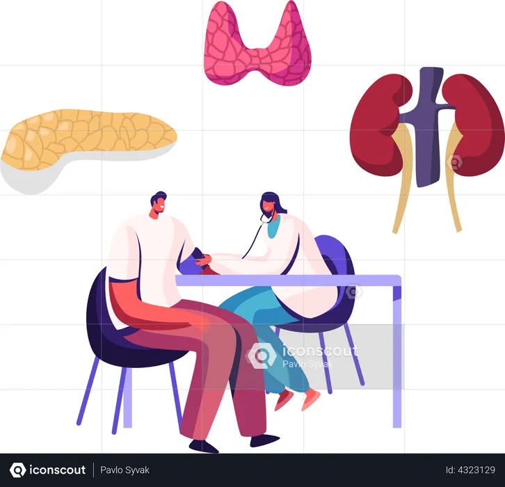 Female Doctor Measuring Blood Pressure with Tonometer  Illustration