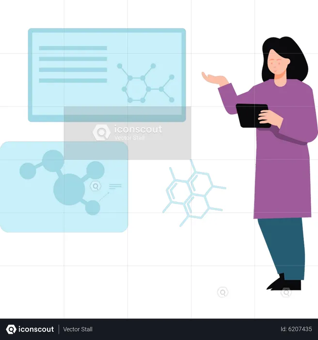 Female doctor pointing to chemistry board  Illustration