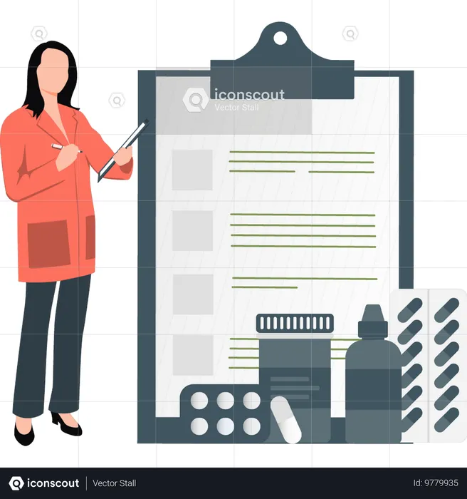 Female doctor preparing prescription  Illustration