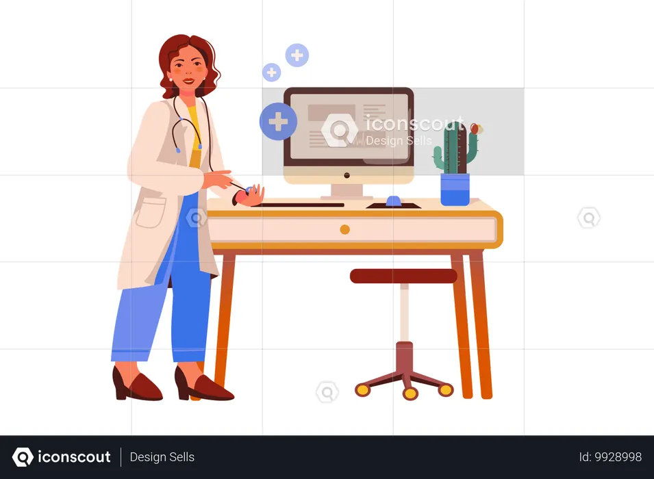 Female doctor preparing to receive patients  Illustration