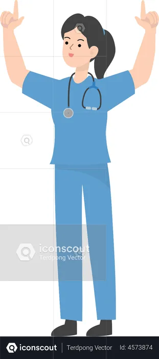 Female Doctor raising both hands  Illustration