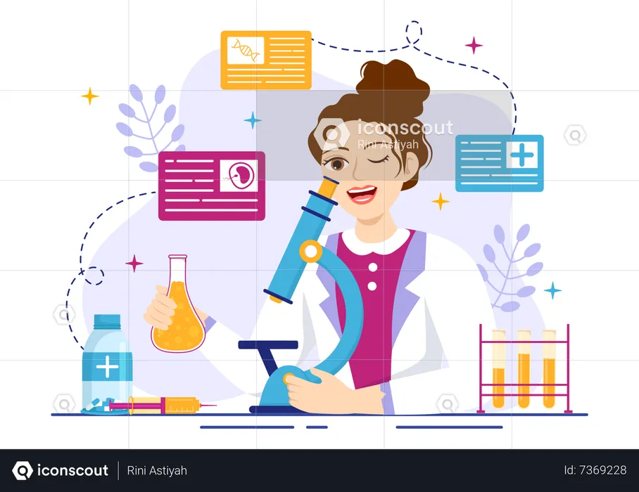 Female doctor research on medical research  Illustration