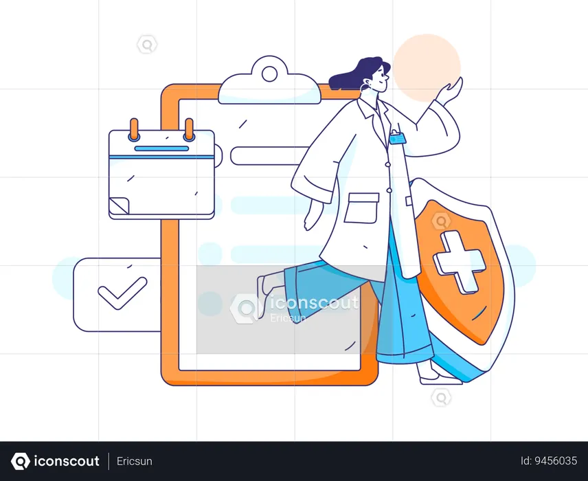 Female doctor running with medical insurance  Illustration