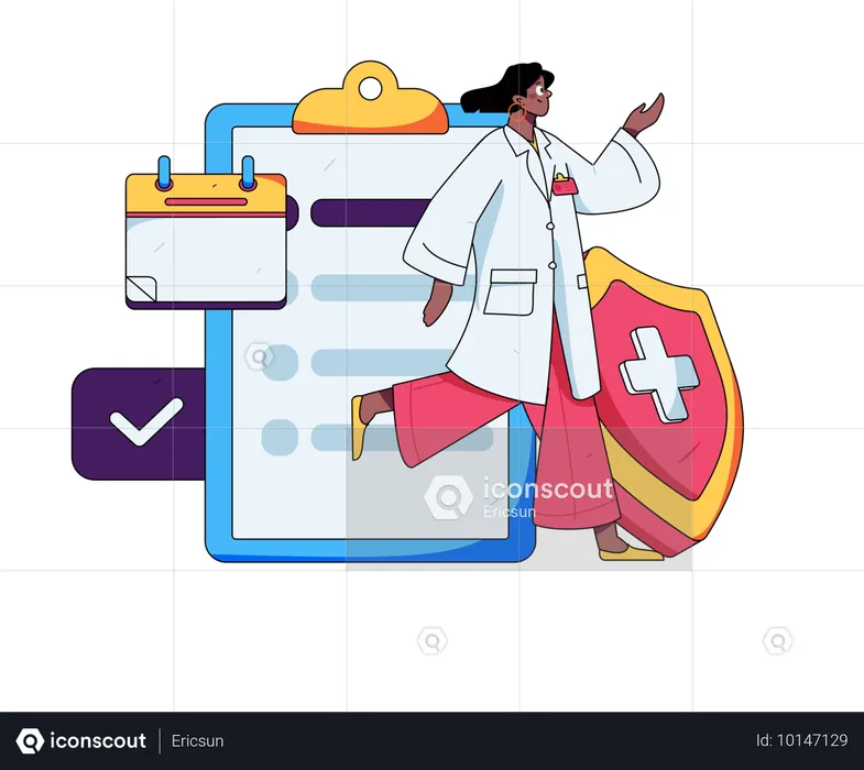 Female doctor running with medical insurance  Illustration