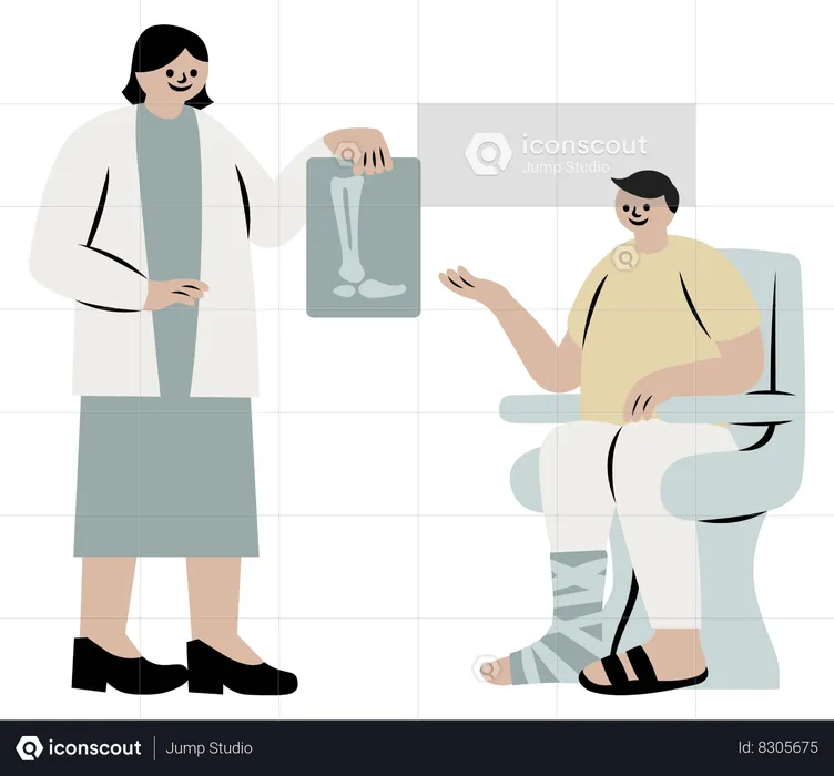 Female Doctor showing broken leg xray  Illustration