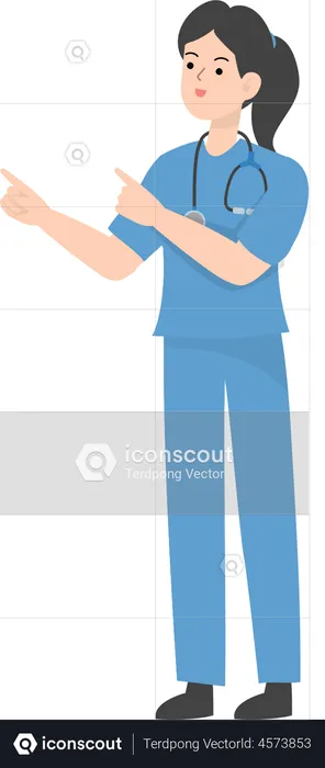 Female Doctor showing left direction  Illustration