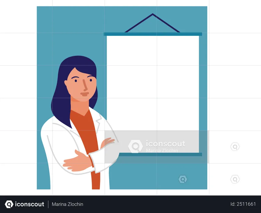 Female doctor standing front of blank board  Illustration