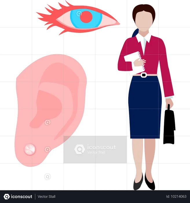 Female Doctor standing next to ear  Illustration