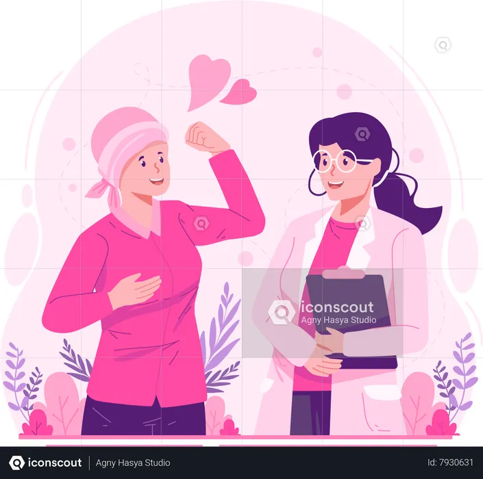 Female Doctor Supporting a Woman Patient Fighting Breast Cancer  Illustration