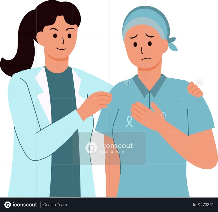 Female doctor supporting Cancer Patient  Illustration