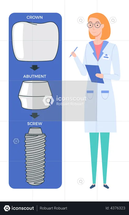 Female doctor talking about prosthesis structure  Illustration