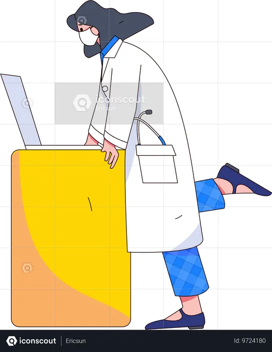 노트북을 사용하는 여성 의사  일러스트레이션