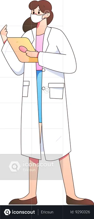 Female doctor wearing mask while holding tablet  Illustration