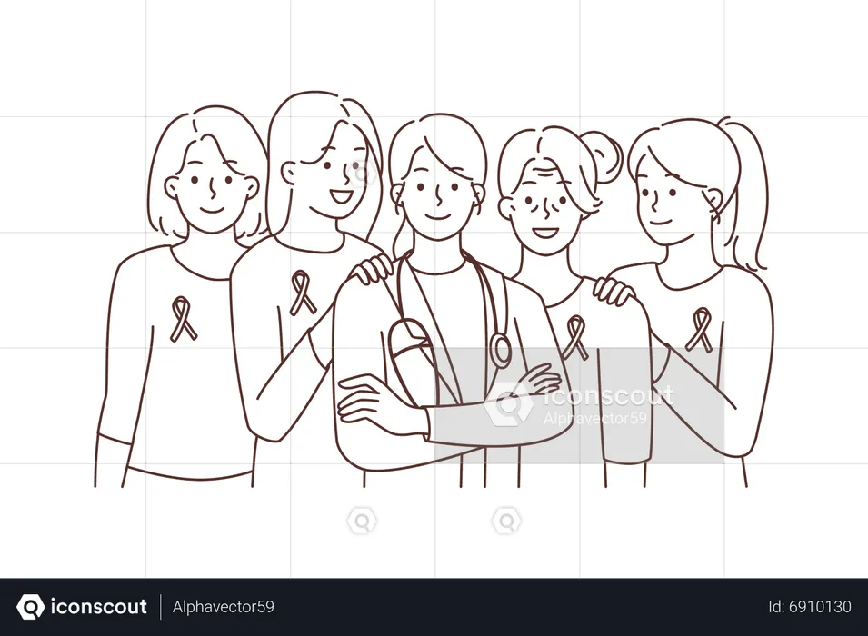 Female doctor with cancer team  Illustration