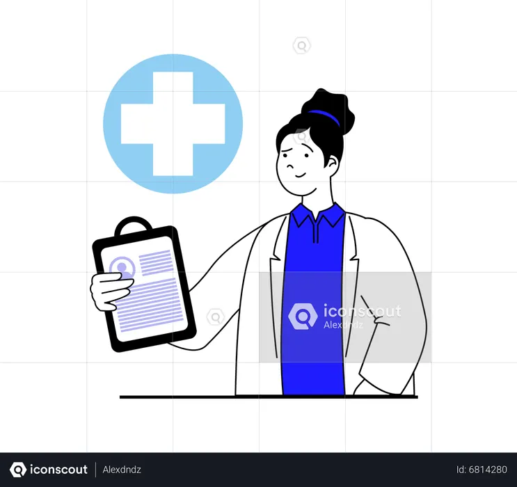 Female doctor with patient file  Illustration