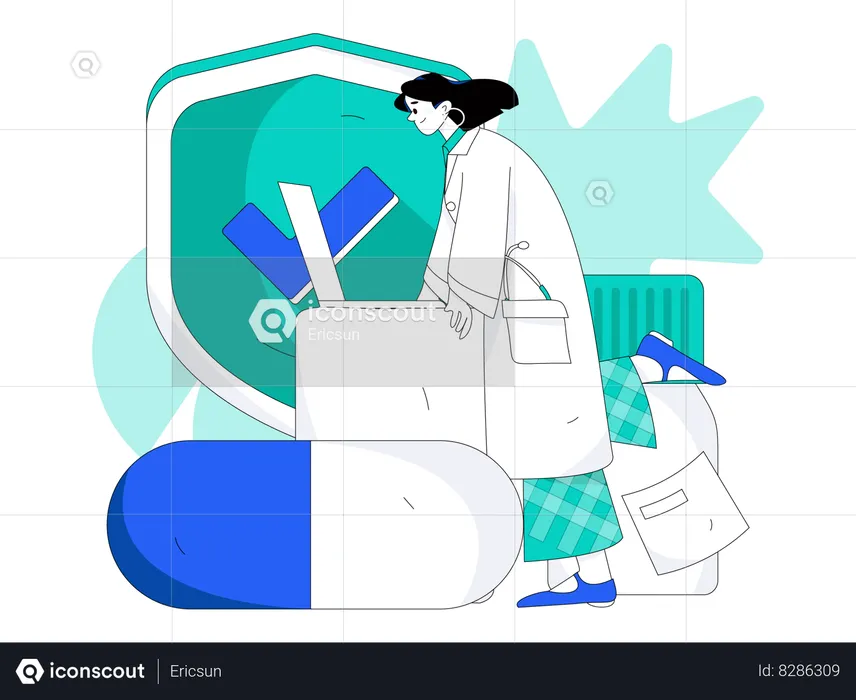 Female doctor with patient report  Illustration