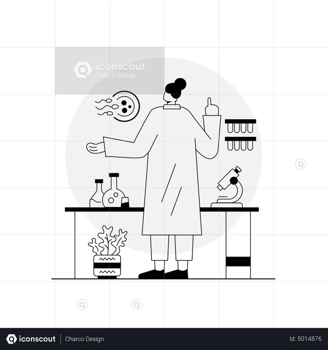 Female doctor working on male sperm fertility test  Illustration